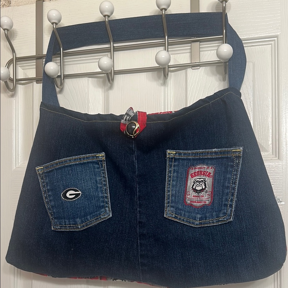Denim  Georgia Bulldogs Shoulder Bag with Georgia Patches
